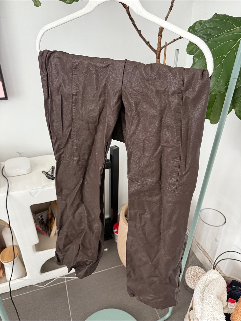 Women’s Chocolate Brown Faux-Leather Boot-Cut Pants